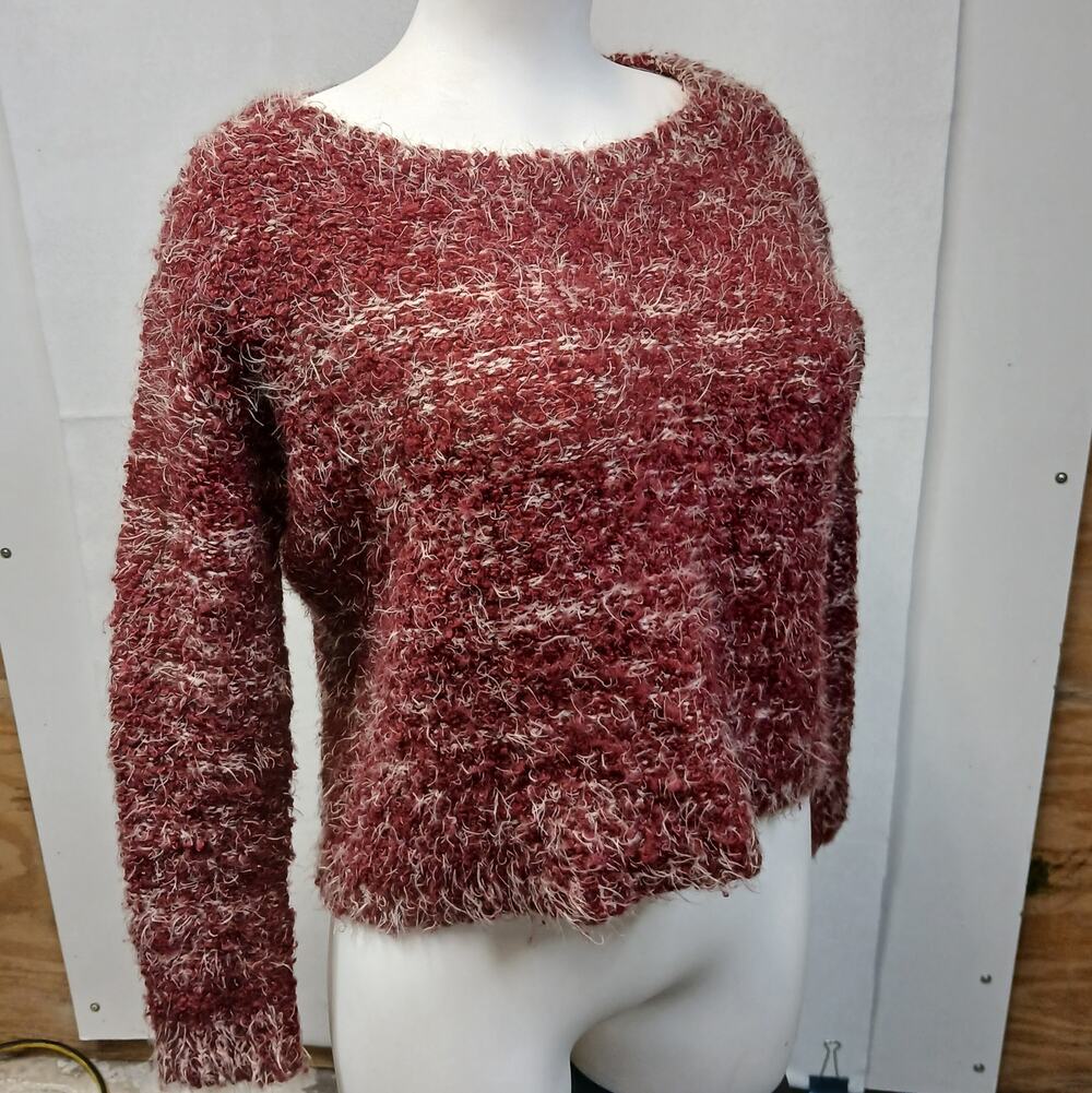 1.STATE Marled Red Fuzzy Popcorn Knit Cropped Sweater Size XS Wool